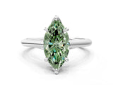 Silver Fancy Green Marquise  Solitaire Engagement Ring with Six-Prong Setting and Classic Band 1