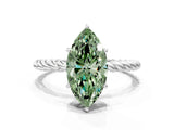 Silver Fancy Green Marquise  Solitaire Twist Band Ring with Four-Prong Setting