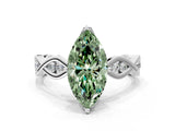 Silver Fancy Green Marquise  Solitaire Twist Band with Leaf Prong Setting