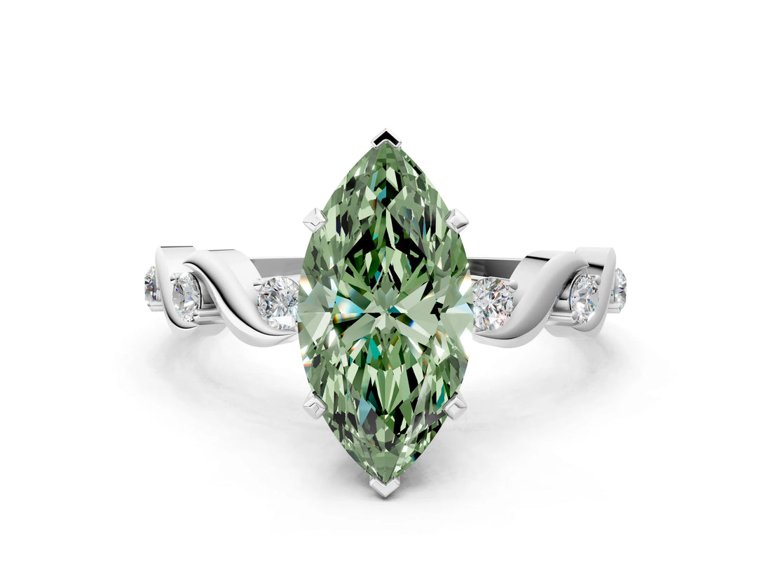 Silver Fancy Green Marquise  Solitaire Twisted Band with Prong Setting 1