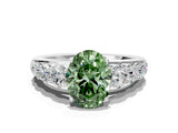 Silver Fancy Green Oval Cut Brilliant Diamond Pavé Band with Six-Prong Setting_21