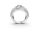 Silver Fancy Green Oval Cut Brilliant Halo Pave Diamond Milgrain Ring_9