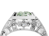 Silver Fancy Green Oval Cut Brilliant Milgrain Filigree Diamond Ring with Square Prong Setting_10