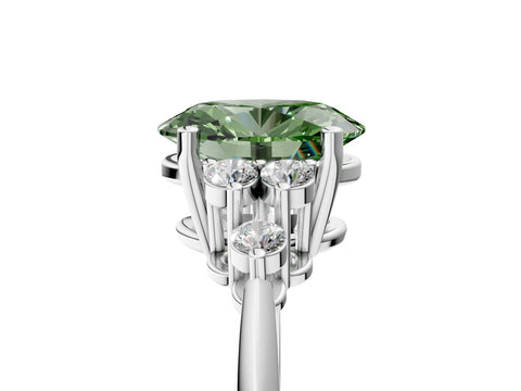 Silver Fancy Green Oval Cut Cut Diamond Cluster Ring with Solitaire Band and Four-Prong Setting_18
