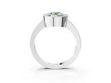Silver Fancy Green Oval Cut-Cut Diamond Halo Engagement Ring with Pave Band and Prong Setting_9