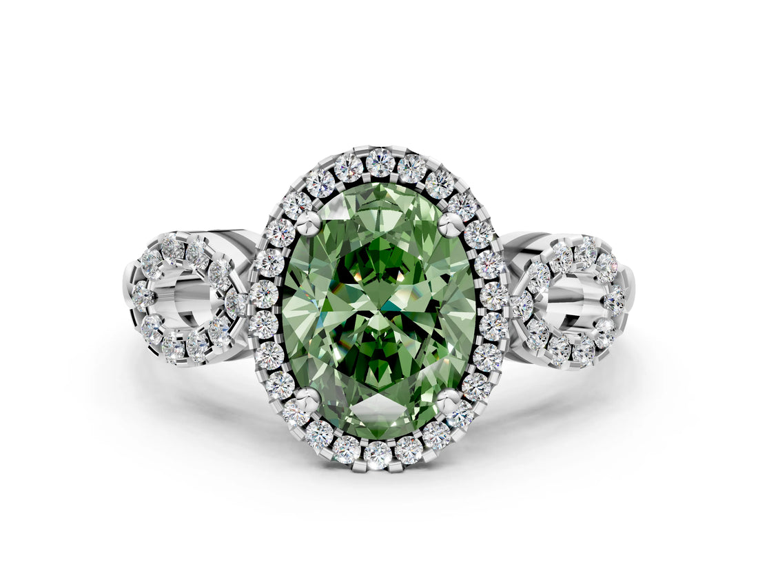 Silver Fancy Green Oval Cut Cut Halo Diamond Infinity Band with Four-Prong Setting_6