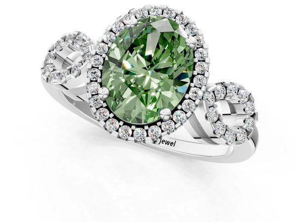 Sterling Silver Oval Pave Infinity Halo Engagement Ring Setting for Fancy Green Center