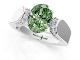 Silver Fancy Green Oval Cut Diamond Channel Set Solitaire Ring with Four-Prong Setting_49