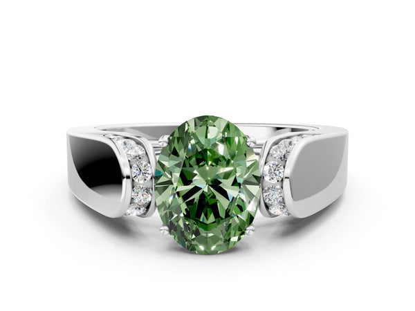 Sterling Silver Oval Channel Set Engagement Ring Setting for Fancy Green Center with Wide Band
