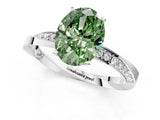 Silver Fancy Green Oval Cut Diamond Engagement Ring with Side Stone Accents and Four-Prong Setting_13