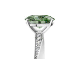 Silver Fancy Green Oval Cut Diamond Engagement Ring with Side Stone Accents and Four-Prong Setting_17