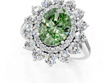 Silver Fancy Green Oval Cut Diamond Floral Double Halo Engagement Ring with Prong Setting_140