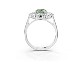 Silver Fancy Green Oval Cut Diamond Floral Double Halo Engagement Ring with Prong Setting_22