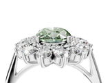 Silver Fancy Green Oval Cut Diamond Floral Double Halo Engagement Ring with Prong Setting_23