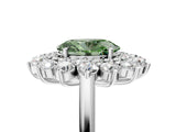 Silver Fancy Green Oval Cut Diamond Floral Double Halo Engagement Ring with Prong Setting_24