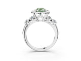 Silver Fancy Green Oval  Cut Diamond Floral Halo Engagement Ring with Shared Prong Setting 4