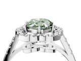 Silver Fancy Green Oval Cut Diamond Floral Halo Split Shank Prong Setting Ring_10