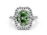 Silver Fancy Green Oval Cut Diamond Floral Halo Split Shank Prong Setting Ring_6