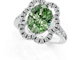 Silver Fancy Green Oval Cut Diamond Floral Halo Split Shank Prong Setting Ring_7
