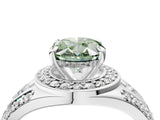 Silver Fancy Green Oval Cut Diamond Halo Ring with Split Shank and Bezel Accents and Four-Prong Setting_10