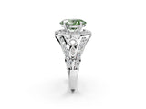 Silver Fancy Green Oval Cut Diamond Halo Ring with Split Shank and Bezel Accents and Four-Prong Setting_8