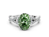 Silver Fancy Green Oval Cut Diamond  Halo Twist Band Solitaire Prong Setting Ring_12