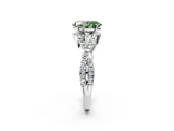 Silver Fancy Green Oval Cut Diamond  Halo Twist Band Solitaire Prong Setting Ring_14
