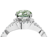 Silver Fancy Green Oval Cut Diamond  Halo Twist Band Solitaire Prong Setting Ring_16