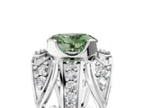 Silver Fancy Green Oval Cut Diamond Pave Art Deco Split Shank Ring with Four-Prong Setting_11