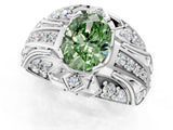 Silver Fancy Green Oval Cut Diamond Pave Art Deco Split Shank Ring with Four-Prong Setting_7