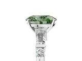 Silver Fancy Green Oval  Cut Diamond Ring with Baguette Side Stones, Channel Set Band, and Four-Prong Setting_29
