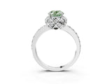 Silver Fancy Green Oval Cut Diamond Scalloped Halo Engagement Ring with Round Shared Prong Band_3