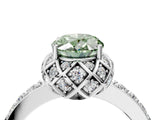 Silver Fancy Green Oval Cut Diamond Scalloped Halo Engagement Ring with Round Shared Prong Band_4