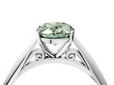 Silver Fancy Green Oval Cut Diamond Solitaire Engagement Ring with Cathedral Setting and Four-Prong Mount_10