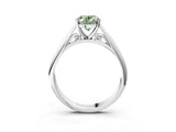 Silver Fancy Green Oval Cut Diamond Solitaire Engagement Ring with Cathedral Setting and Four-Prong Mount_9