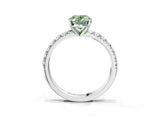 Silver Fancy Green Oval Cut Diamond Solitaire Pavé Engagement Ring with Round Band and Prong Setting_5