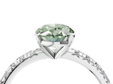 Silver Fancy Green Oval Cut Diamond Solitaire Pavé Engagement Ring with Round Band and Prong Setting_6
