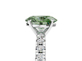 Silver Fancy Green Oval Cut Diamond Solitaire Pavé Engagement Ring with Round Band and Prong Setting_7