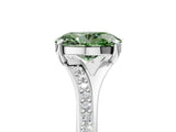 Silver Fancy Green Oval Cut Diamond Solitaire Ring with Pavé Band and Prong Setting_17
