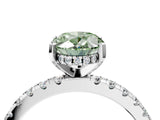 Silver Fancy Green Oval Cut Diamond Solitaire Ring with Round  Pavé Band and Four-Prong Setting_40