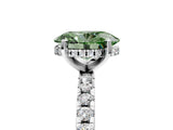 Silver Fancy Green Oval Cut Diamond Solitaire Ring with Round  Pavé Band and Four-Prong Setting_41