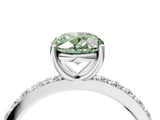Silver Fancy Green Oval  Cut Diamond Solitaire with Pave Band and Four-Prong Setting 4