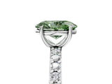 Silver Fancy Green Oval  Cut Diamond Solitaire with Pave Band and Four-Prong Setting 5