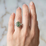 Silver Fancy Green Oval Cut Diamond Three-Stone Ring with Pear  Side Stones and Prong Setting