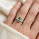 Silver Fancy Green Oval Cut Diamond Three-Stone Ring with Pear  Side Stones and Prong Setting