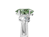 Silver Fancy Green Oval Cut Diamond Three-Stone Ring with Prong Setting and Pavé Band_11