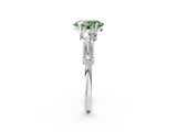 Silver Fancy Green Oval Cut Diamond Three-Stone Ring with Prong Setting and Pavé Band_8
