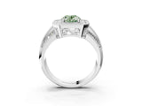 Silver Fancy Green Oval Cut Halo Diamond Engagement Ring with Pave Split Shank and Four-Prong Setting_9