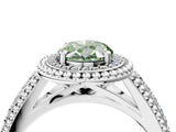 Silver Fancy Green Oval Cut Halo Diamond Ring with Beaded Split Shank and Four-Prong Setting_10