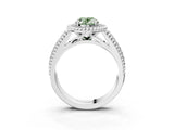 Silver Fancy Green Oval Cut Halo Diamond Ring with Beaded Split Shank and Four-Prong Setting_9